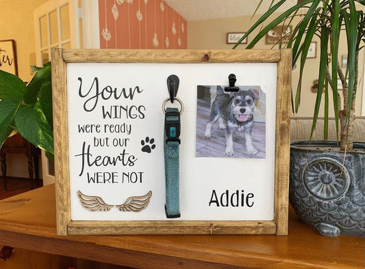 Pet Loss | Personalized Pet Memorial Frame | Dog Cat Sympathy Gift With Collar Hook & Photo Clip | Condolence Sign | In Loving Memory
