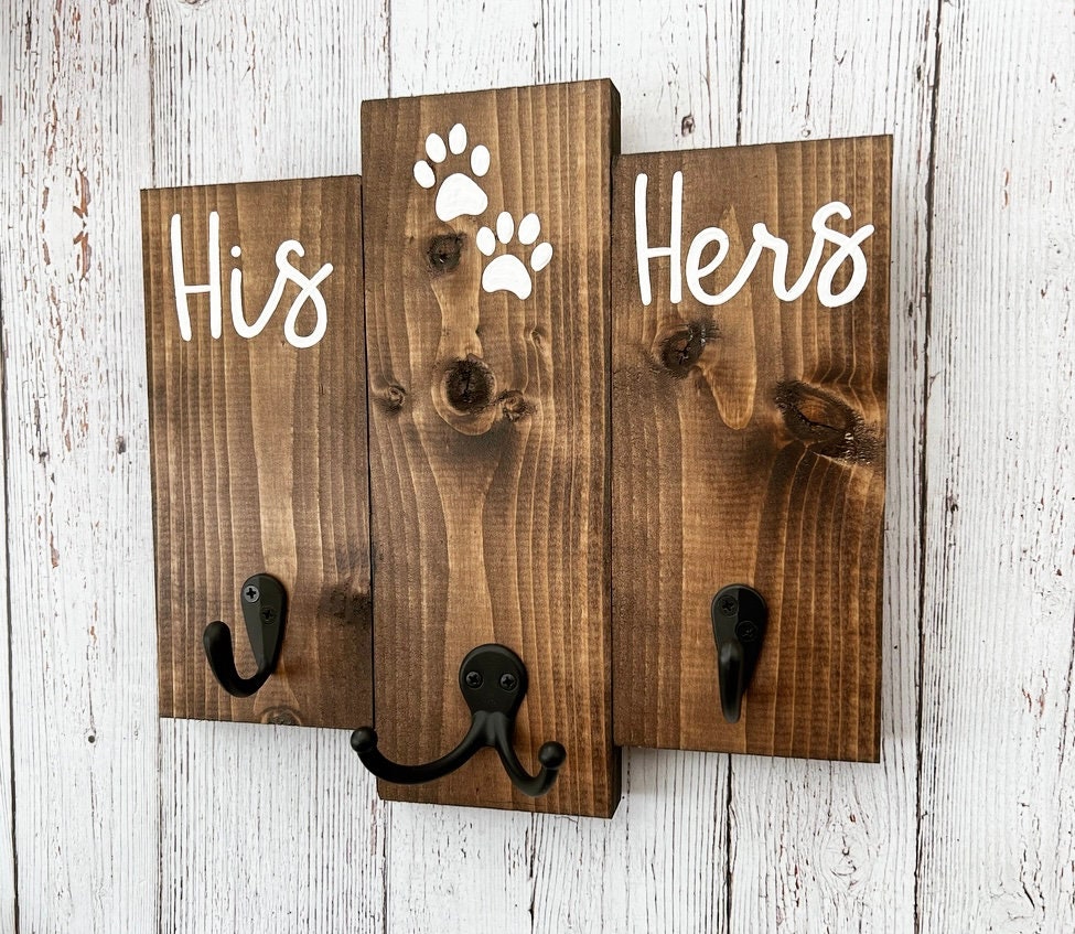 Bridal Shower Gift For Couple, His and Hers Dog Leash Holder, Unique Newlywed Gift, Entryway Key and Dog Leash Hooks, Dog Leash Hooks