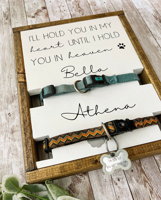 Pet Memorial Personalized Keepsake | Dog Loss Sympathy Gift | Collar Holder for Multiple Dogs | I'll Hold You In My Heart | Dog Lover Sign