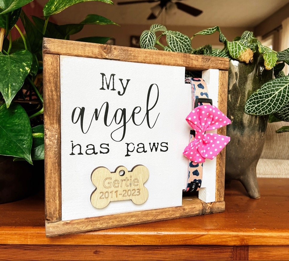 Custom Pet Memorial Dog Collar Holder | Dog Loss Sympathy Gift | My Angel Has Paws | Personalized Rainbow Bridge Memorial | In Loving Memory