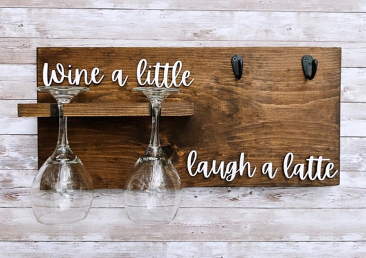 Kitchen Decor  | 3D Wall Art | Wine a Little Laugh a Latte | Coffee and Wine Lover Gift | Wine Glass and Coffee Cup Holder