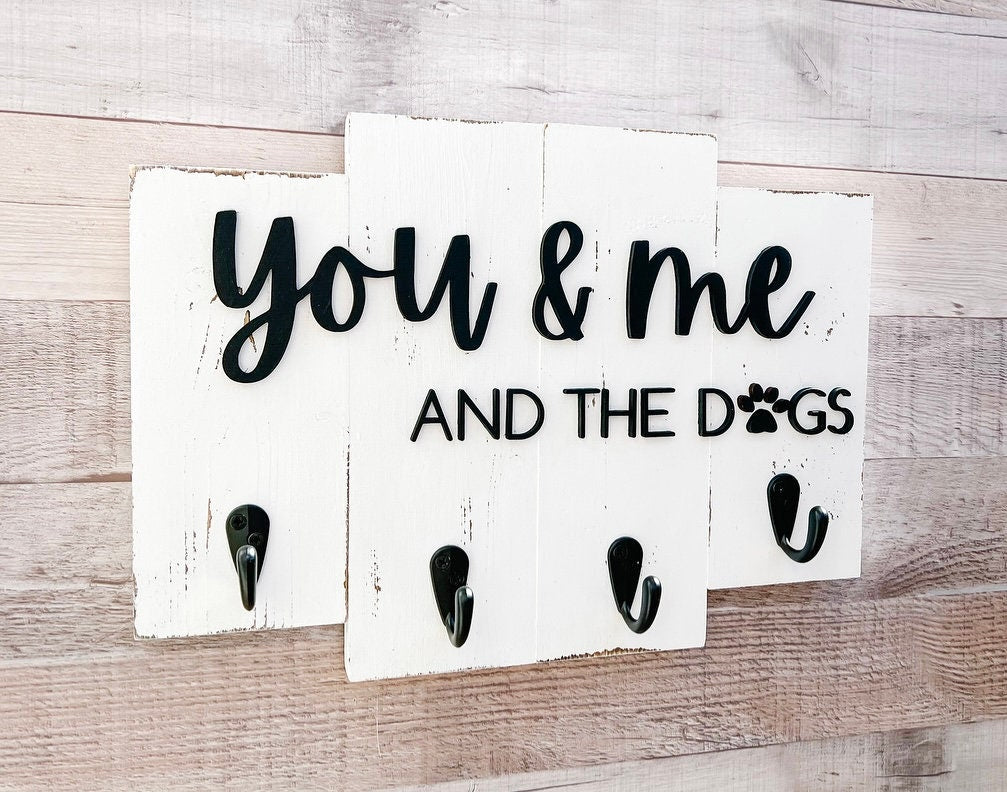 You and me and the dog, Unique Dog Leash Holder, Functional Entryway Key and Leash Hanger